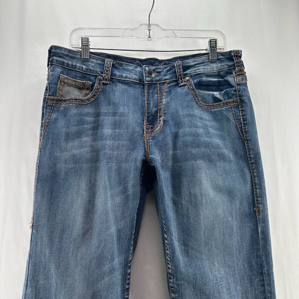 Cowgirl Tuff Jeans Women W32 L35 Studded Camo Bootcut MidRise Stretch Denim Blue - Picture 3 of 11